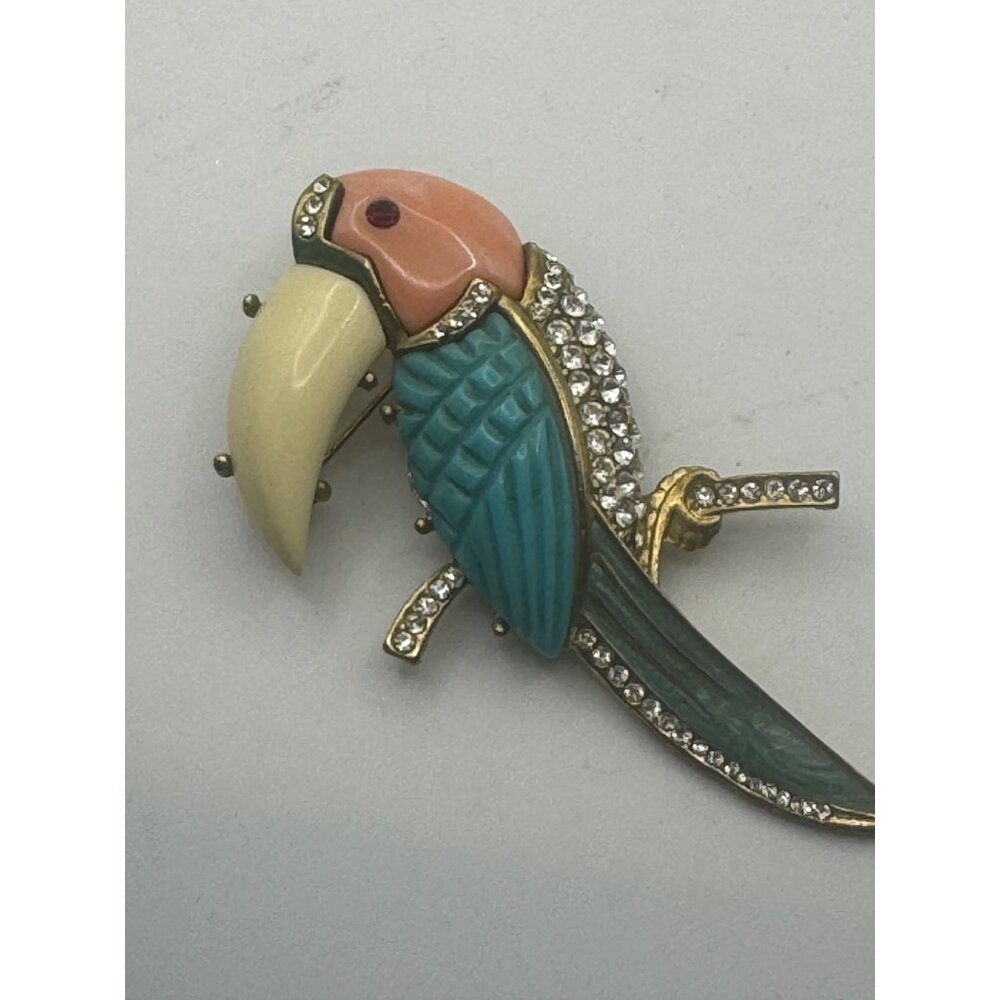 Hattie Carnegie Enamel Rhinestone Brooch Bird Toucan Pin Unsigned - Picture 10 of 13